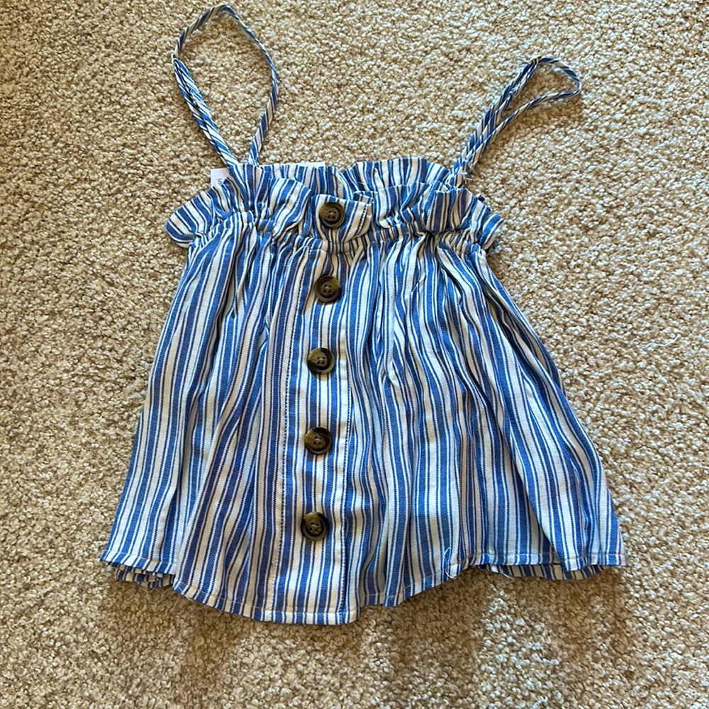 NEVER WORN, TAG ATTACHED, blue white striped, buttons, XXS, crop top